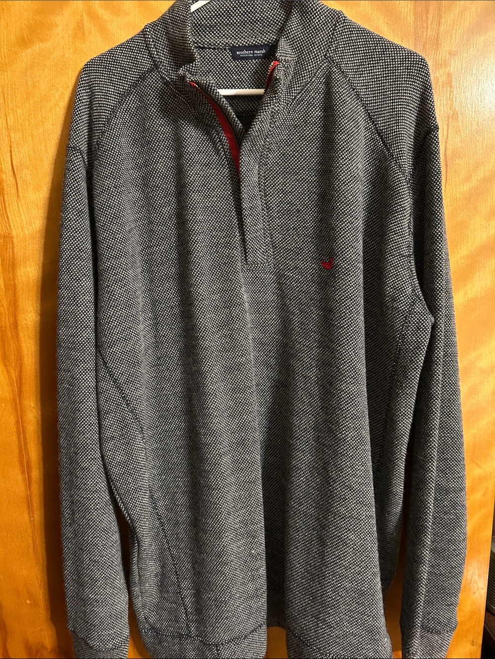 Southern Marsh Men's Gray Half-Zip Sweater with Red Trim